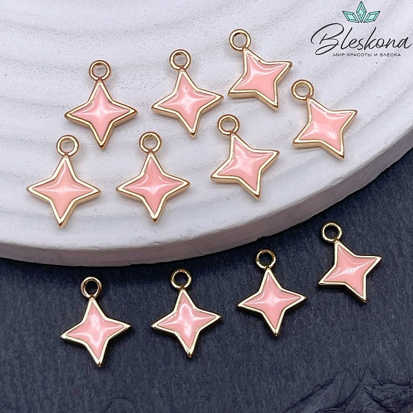 Подвеска звезда розовая эмаль, цвет золото 10*13мм
