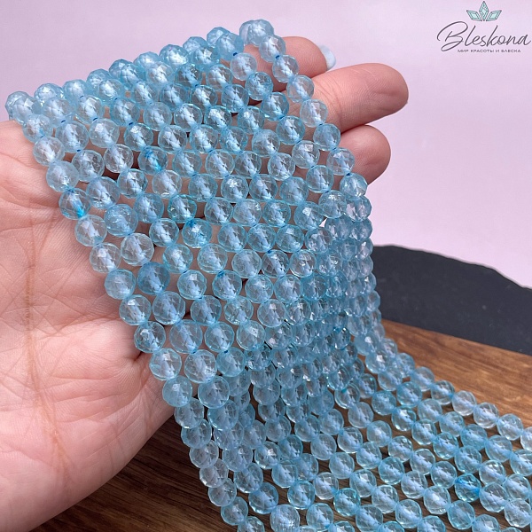 Топаз голубой (тонированный) алмазная огранка 6,5 мм 