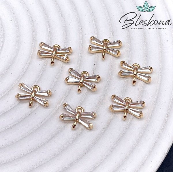 9*11 мм Цвет золото, Коннектор стрекоза цирконы