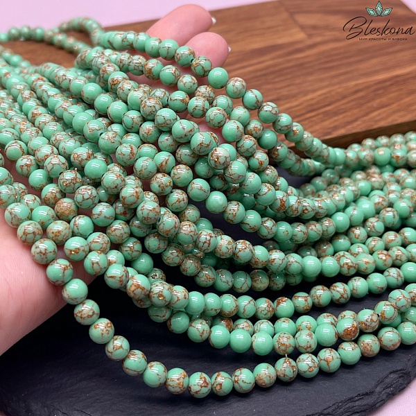 Варисцит зеленый с коричневым узором 6,5 мм (имитация)