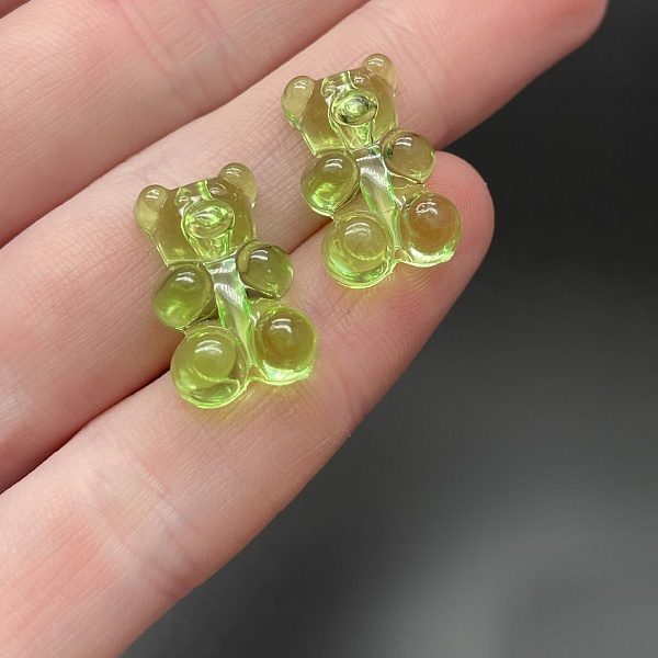 12*18 мм , Бусина Мишка зеленый прозрачный