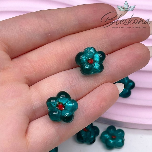 14,5 мм Бусина цветок бирюзовый серебро