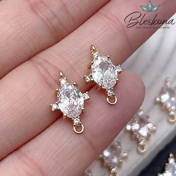 16*9,6 мм Цвет золото, Коннектор овал с цирконами 