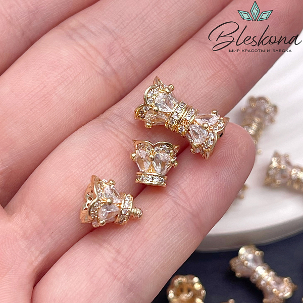 15*8,5 мм Цвет золото, Замок Винтовой с цирконами 