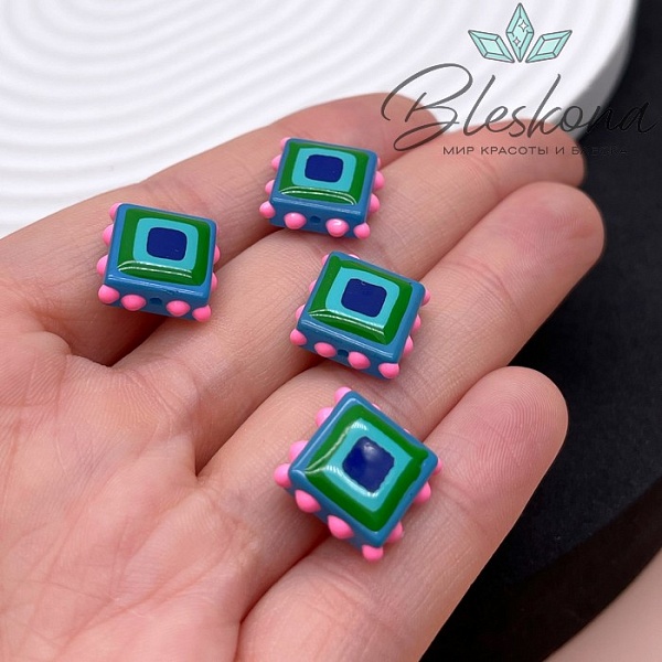 13,5 мм Бусина квадрат синий 