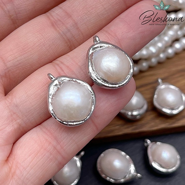 (19-20)*(14-15) мм Цвет серебро, Подвеска с жемчугом