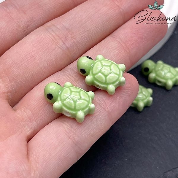 12*19 мм Бусина черепашка, керамика цвет зеленый №1 (штучно)