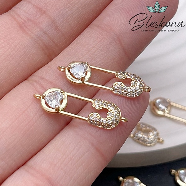 22,6*6,4 мм Цвет золото, Коннектор булавка с цирконами
