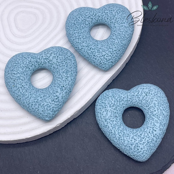 Лава Вулканическая Подвеска сердце  светло- голубое 53*51 мм