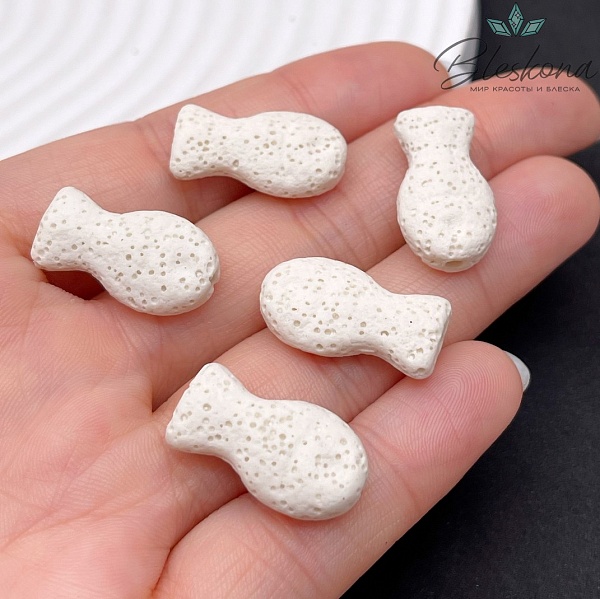 Бусина рыбка Лава Вулканическая бежевая 22*12 мм