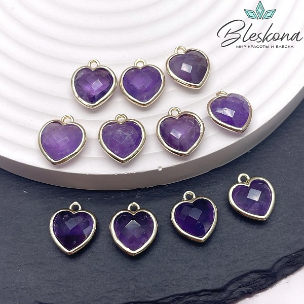 12*13мм,Цвет золото,Подвеска Сердце Аметист огранка