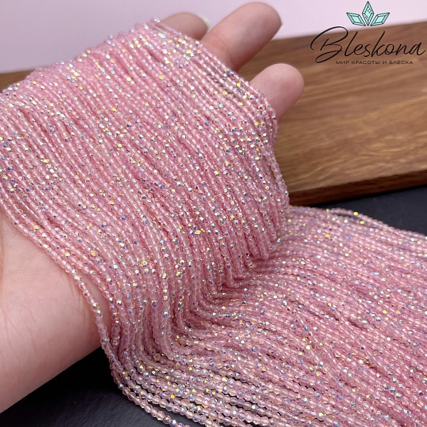 2 мм Бусины стекло розовое с переливом алмазная огранка