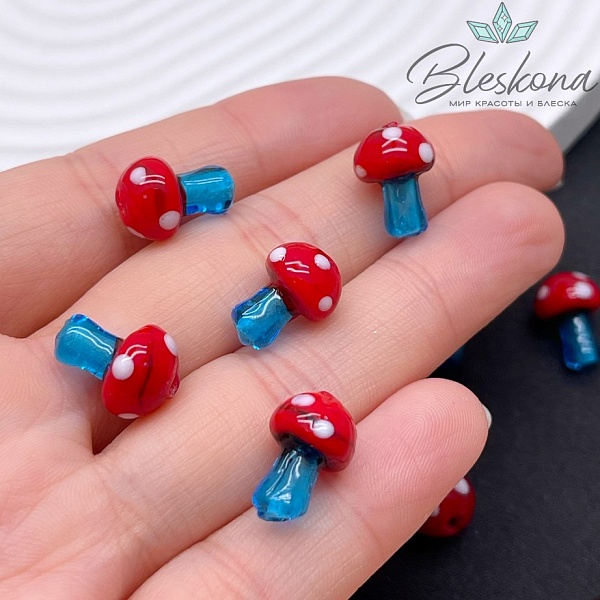 12*10 мм Бусина гриб красно- синий