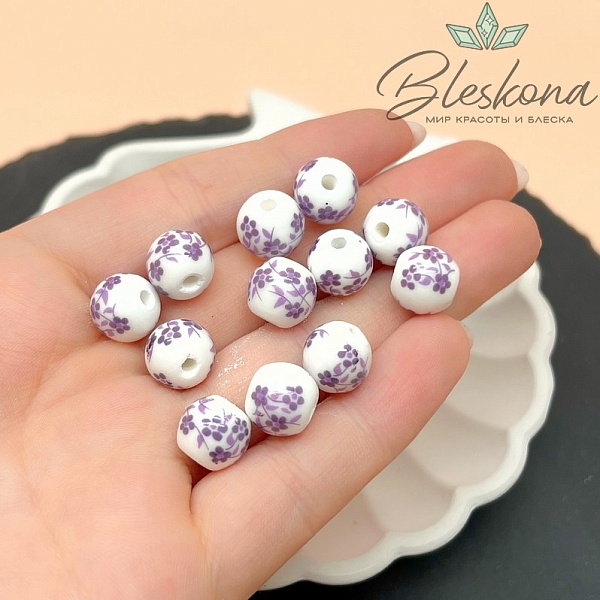 10 мм Керамика Бусина роспись гжель №8 (штучно)