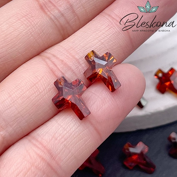 12*9 мм, Подвеска Циркон крест темно-оранжевый №1 (кубический цирконий, фианит) 