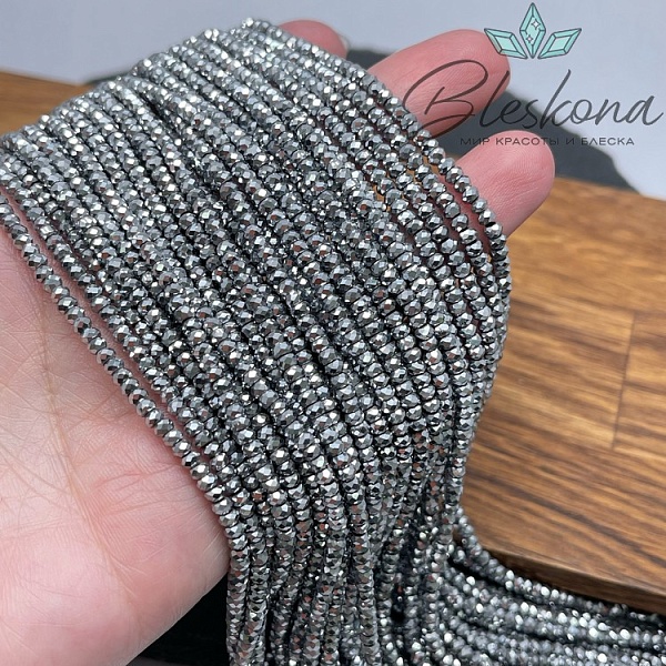 3*2 мм Темное серебро, Гематин имитация рондель алмазная огранка
