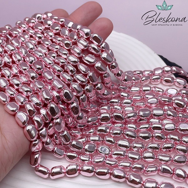 6-9 мм Гематин галтовка, цвет розовый имитация