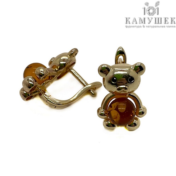 Швензы Мишка светлый янтарь, цвет золото 12*16,5мм