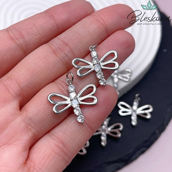 20,5*22 мм Цвет серебро, Подвеска Стрекоза цирконы