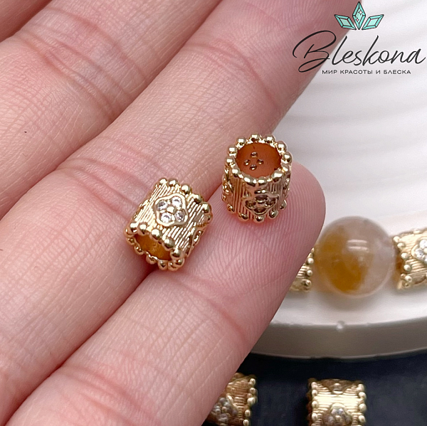 7*7,2 мм Цвет золото, Бусина цилиндр цветок цирконы