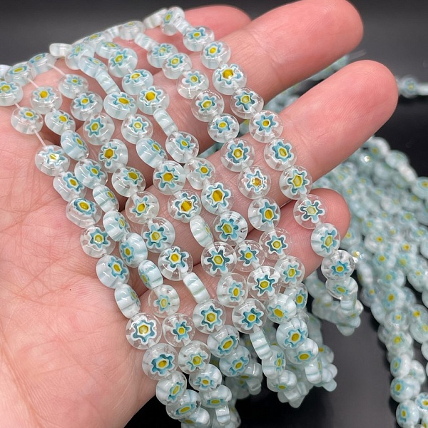 Муранское стекло голубое круг цветок  6 мм