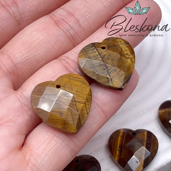 20 мм,Подвеска Сердце Тигровый Глаз алмазная огранка