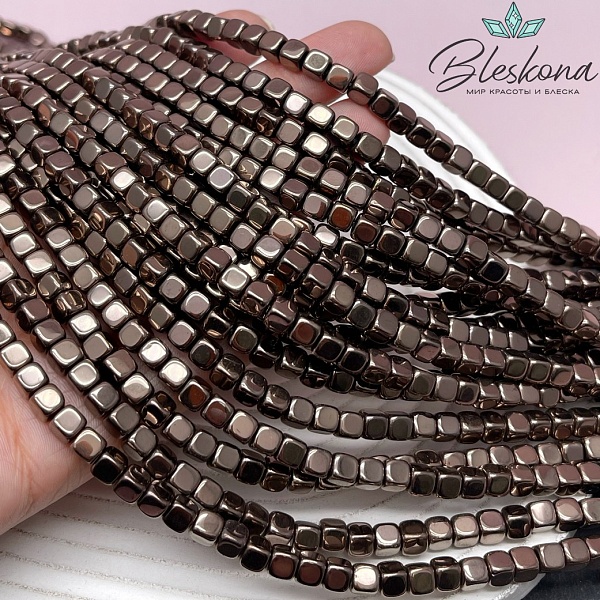 5 мм Гематин, куб округленные стороны, коричневый №1 (шоколадный) имитация 