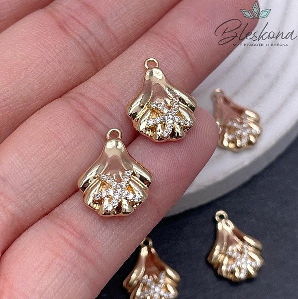17*13 мм Цвет золото, Подвеска ракушка с цирконами