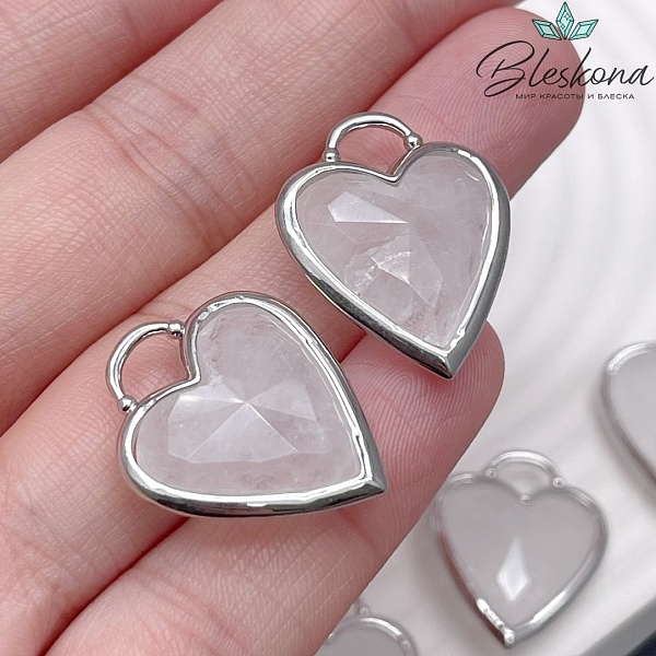 23,5*19 мм, Цвет серебро, Подвеска Сердце горный хрусталь огранка