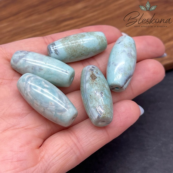 Дзи природные бирюзовые 29*13 мм