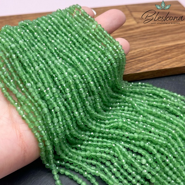 Кошачий глаз зеленый микроогранка (имитация) 3 мм