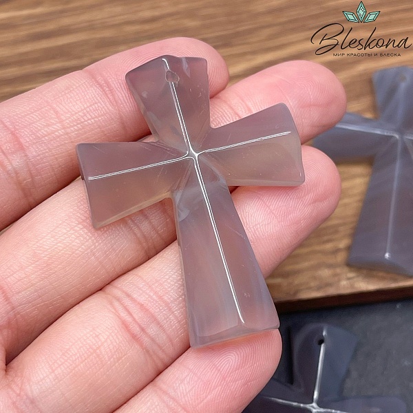 Подвеска крест Агат серый 47*36 мм