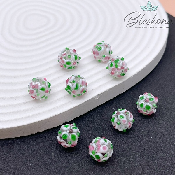 14 мм  Бусина шар цветок зеленый