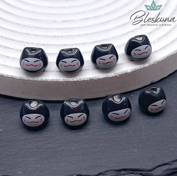 8*10 мм Керамика бусина Котик черный 