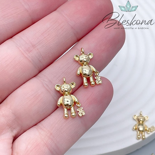 16*9 мм Цвет золото, Подвеска Мишка с игрушкой 