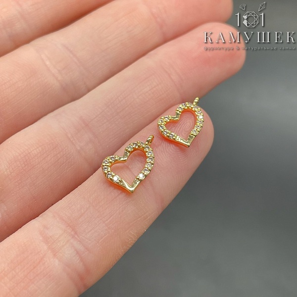 12,5*8мм Цвет золото, Подвеска сердце ассиметрия цирконы