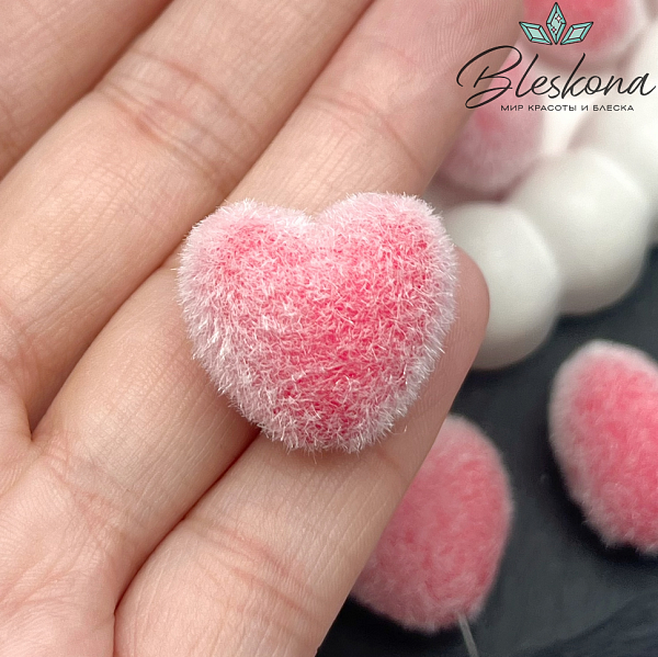 21мм Бархатная бусина Сердце, Цвет розовый