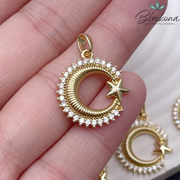 21*19,5 мм Цвет золото, Подвеска полумесяц со звездочкой цирконы