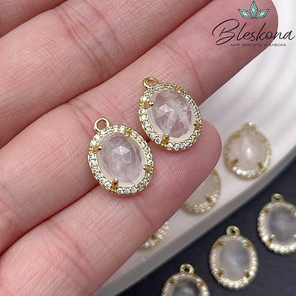 15*11 мм Цвет золото, Подвеска овал Горный Хрусталь в обрамлении цирконы