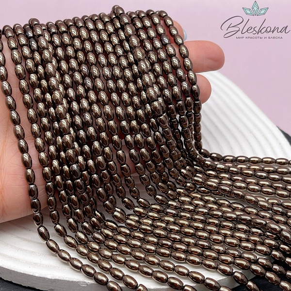 6*4 мм Гематин имитация, Рис коричневый (шоколадный)