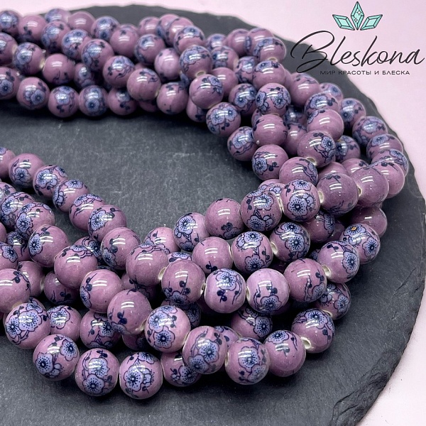 10 мм Керамика Бусина роспись гжель №30