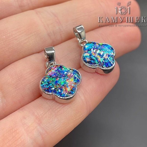 14мм, Цвет серебро, Подвеска клевер синий