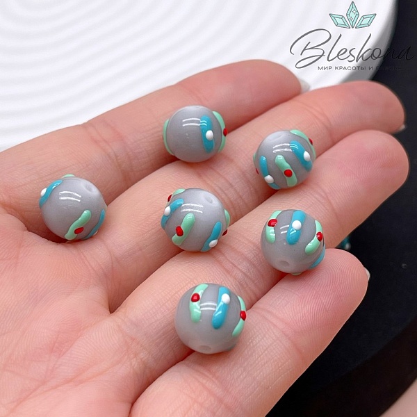 10 мм Бусина шар серый полоски