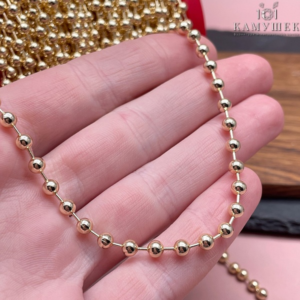Цепь №81-1 цвет золото, бусины 4 мм