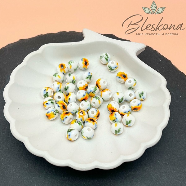 8 мм Керамика Бусина роспись гжель №4 (штучно)