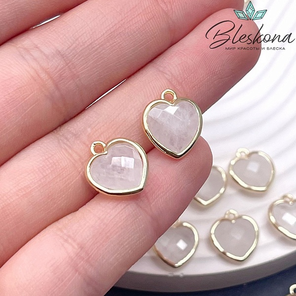 12*13мм,Цвет золото,Подвеска Сердце Горный хрусталь огранка