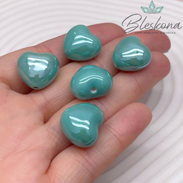 17 мм Бусина сердце, керамика цвет бирюзовый