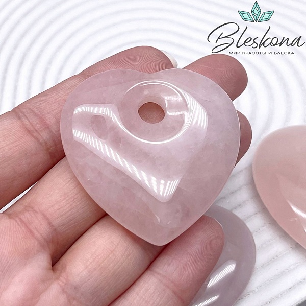 44 мм,Подвеска Сердце Розовый кварц