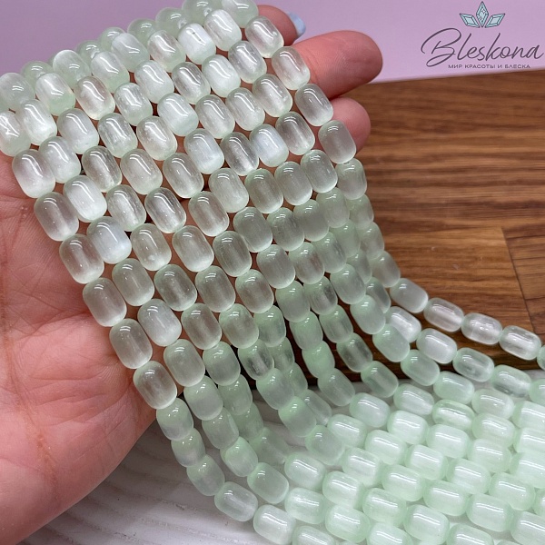 Селенит светло-зеленый (тонированный) бочата 9*6 мм 