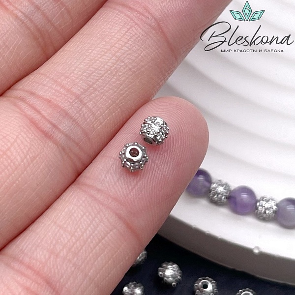 3,5 мм Цвет золото, Бусина цирконы 2 ряда